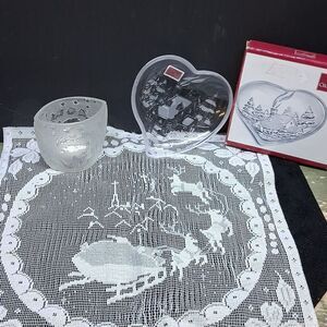 3 pc Celebration crystal clear frosted etched‎ "Night Before Christmas"